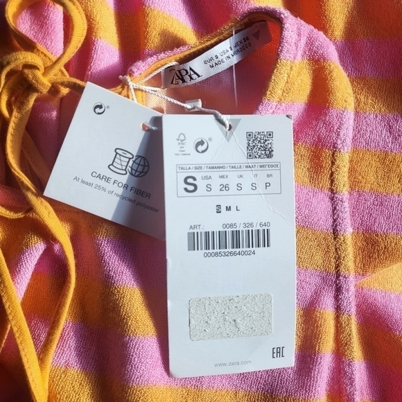 New Zara Terrycloth Striped Sleeveless Pink/Orange Midi Dress/Cover-Up NWT Small - Picture 12 of 13